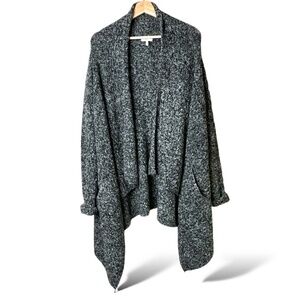 JOIE Grey Marled Long Line Waterfall Open Front Cardigan w/ Pockets US Sz L
